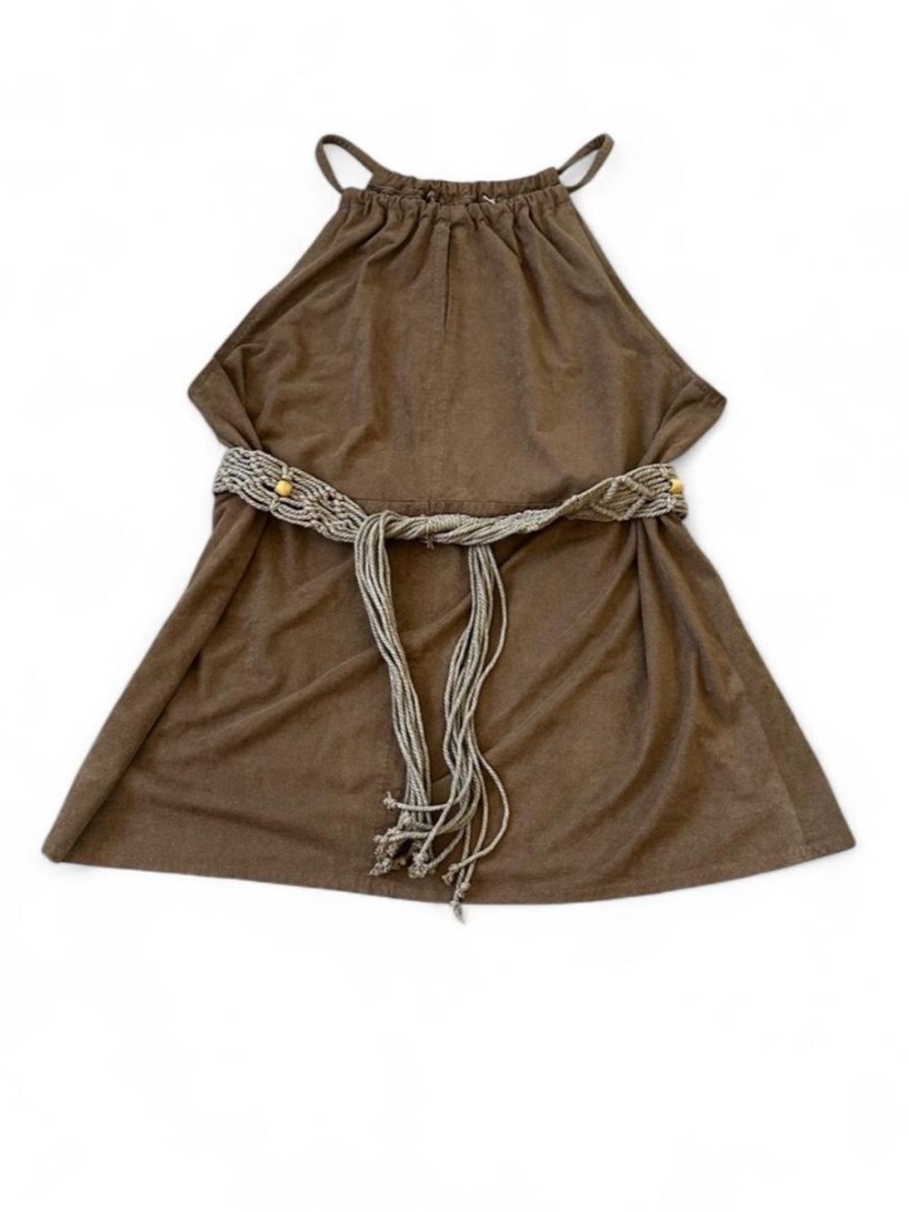Max Studio Brown Faux Suede Halter Top Key Hole Front Boho Western Festival